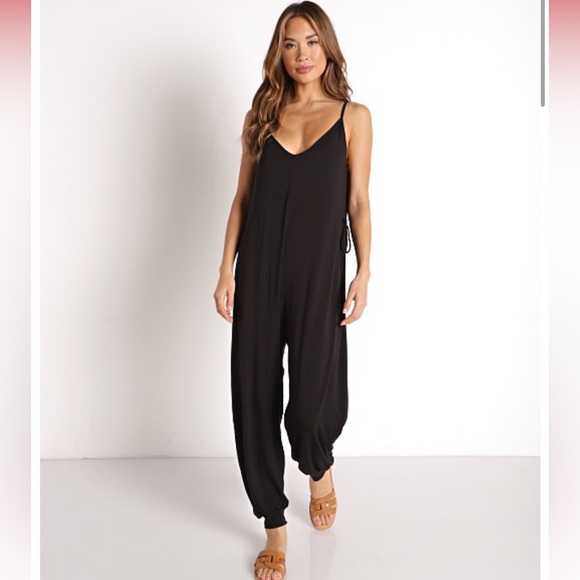 Eberjey Finley Knotted Jumpsuit Black, M - Picture 1 of 12